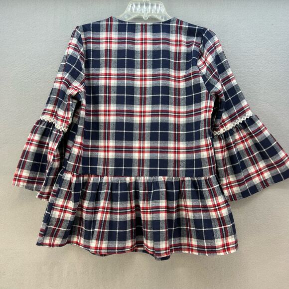 NWT Andree By Unit Top Women's S Blue Red Plaid Peasant Flannel Country Barbie - Picture 10 of 11